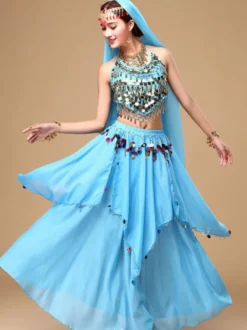 Costume de Danse de Ventre Rouge Orientale en Chiffon Cosplay Femme Déguisements Halloween