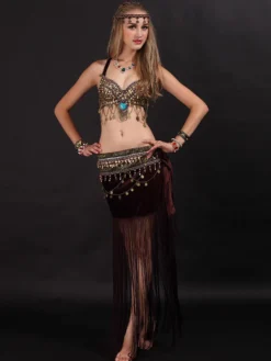 Costume de danse du ventre frange femmes vêtements de danse avec pièce de monnaie
