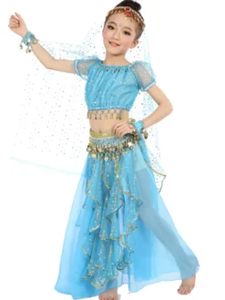 Costume de danse du ventre Mousseline jaune sans manche Déguisements Halloween