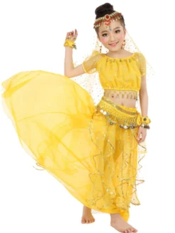 Costume de danse du ventre Mousseline jaune sans manche Déguisements Halloween