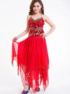 Costume de danse du ventre Outfit femmes jupe en mousseline de soie Top et Voile Bollywood Dancing Wear Déguisements Halloween