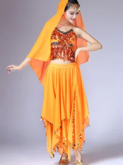 Costume de danse du ventre Outfit femmes jupe en mousseline de soie Top et Voile Bollywood Dancing Wear Déguisements Halloween