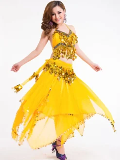 Costume de danse du ventre Outfit femmes jupe en mousseline de soie Top et Voile Bollywood Dancing Wear Déguisements Halloween