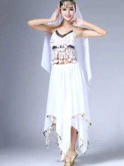 Costume de danse du ventre Outfit femmes jupe en mousseline de soie Top et Voile Bollywood Dancing Wear Déguisements Halloween