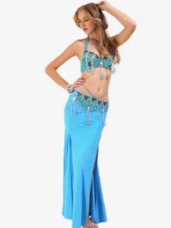 Costume de danse du ventre pour adulte Ensemble de danse Bollywood à fente haute