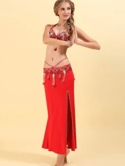 Costume de danse du ventre pour adulte Ensemble de danse Bollywood à fente haute