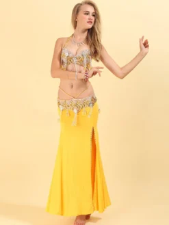 Costume de danse du ventre pour adulte Ensemble de danse Bollywood à fente haute