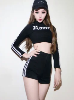 Costume de danse jazz femmes haut à manches longues rouge et shorts Déguisements Halloween