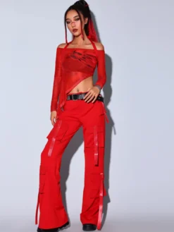Costume de danse jazz pour femme ensemble trois pièces pantalon et chapeau