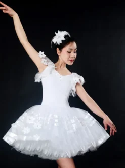 Costume de Danse Latine Ballerina Robes Femmes Blanc Tutu Dancing Costume Déguisements Halloween