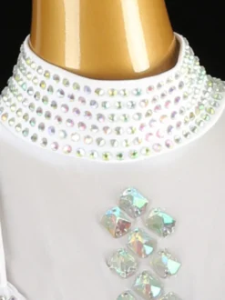 Costume de danse latine blanc pour femmes robe en Lycra et Spandex paillettes frange vêtements de danse latine