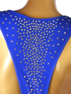 Costume de danse latine bleu femmes strass frange moulante Sexy robe en Polyester vêtements de danse