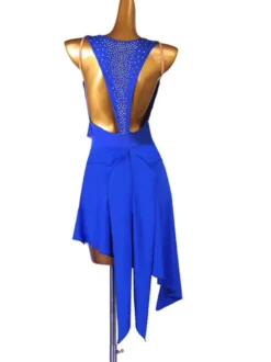 Costume de danse latine bleu femmes strass frange moulante Sexy robe en Polyester vêtements de danse