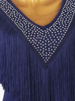 Costume de danse latine bleu femmes strass moulante Sexy robe en Polyester vêtements de danse