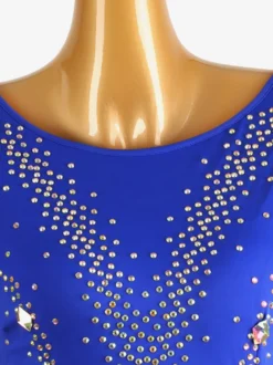 Costume de danse latine bleu Royal robe en Lycra et Spandex pour femmes paillettes élégantes Costume de danse latine
