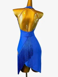 Costume de danse latine bleu Royal pour femmes robe en Lycra et Spandex vêtements de danse élégants pour danseuse latine
