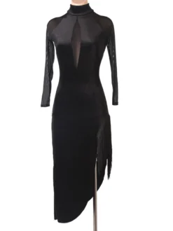 Costume de danse latine Costume de polyester Femme Noir Fringe Sexy Dancer Dancer Dancant Costume