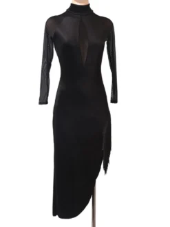 Costume de danse latine Costume de polyester Femme Noir Fringe Sexy Dancer Dancer Dancant Costume