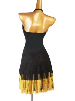 Costume de danse latine Costume Femme Noir Strass Strass Bollefer Sexy Polyester Dancant Costume de danse
