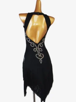 Costume de danse latine Costume de danse Lycra Spandex pour femme noire