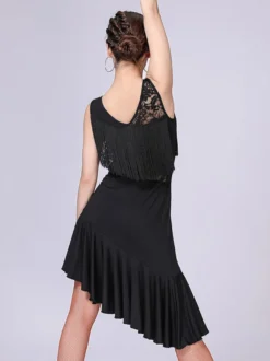 Costume de Danse Latine Femmes A Court Glands Ruffles Robe de Danse Déguisements Halloween