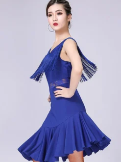 Costume de Danse Latine Femmes A Court Glands Ruffles Robe de Danse Déguisements Halloween