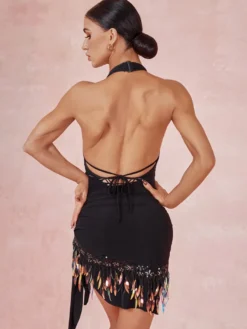 Costume de danse latine haut noir femme haut sexy en polyester Costume de danse