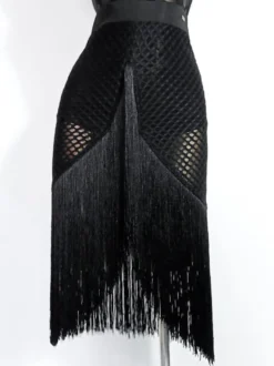 Costume De Danse Latine Jupe Argentée Femmes Sexy Frange Maille
