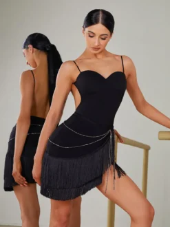 Costume de danse latine noir accessoire en Polyester pour femmes vêtements de danse Sexy pour danseuse latine
