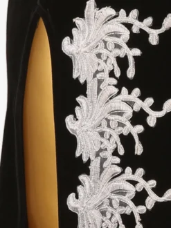 Costume De Danse Latine Noir Femmes Robe Fendue Manches Longues