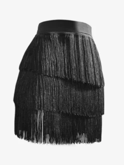 Costume De Danse Latine Noir Mini Jupe Femmes Frange Sexy