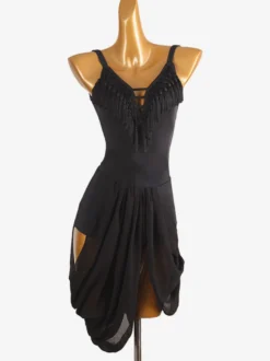 Costume de danse latine noir pour femmes robe en Lycra et spandex Costume de danse latine élégant