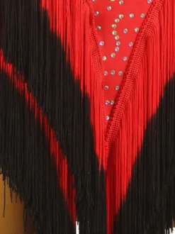Costume de danse latine noir pour femmes robe en Lycra et Spandex dos nu Sexy franges et strass Costume de danseuse latine