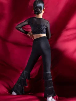 Costume de danse latine pantalon en Polyester noir pour fille haut vêtements de danse latine