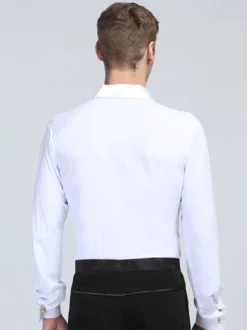 Costume de danse latine pour homme chemise blanche à rayures en élasthanne à manches longues chemises de compétition de danse latine