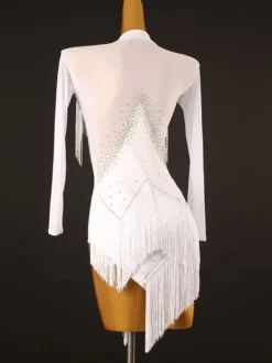Costume de danse latine robe blanche en Lycra et spandex pour femmes vêtements de danse