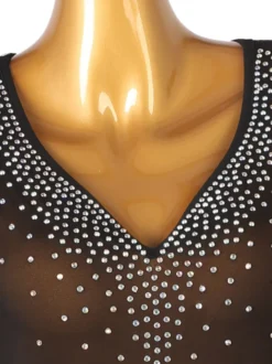 Costume de danse latine Robe en polyester pour femmes noires Sexy Strass Danseuse latine Costume de danse
