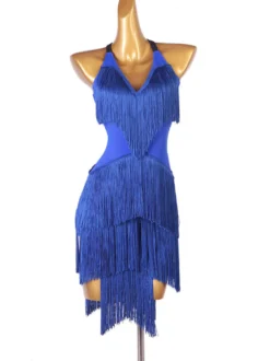 Costume de danse latine robe en polyester pour femmes bleues dos nu Sexy frange danseuse latine vêtements de danse