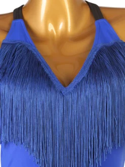 Costume de danse latine robe en polyester pour femmes bleues dos nu Sexy frange danseuse latine vêtements de danse