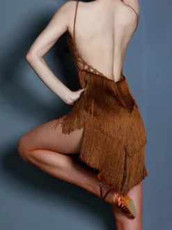 Costume De Danse Latine Robe Femmes Vertes Latine À Franges Sexy