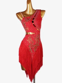 Costume de danse latine Robe Lycra Spandex pour femme rouge Vêtements de danse de danseuse latine