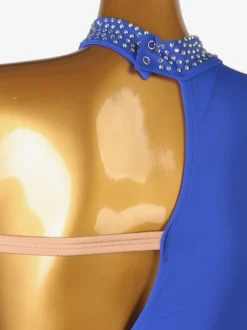 Costume De Danse Latine Robe Lycra Spandex Bleu Royal Femme Dos Nu Élégant Costume De Danse Strass