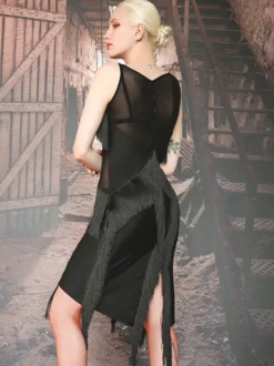 Costume De Danse Latine Robe Noire Femmes Danse Sexy Danseuse Latine