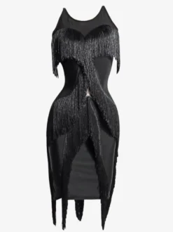 Costume De Danse Latine Robe Noire Femmes Danse Sexy Danseuse Latine
