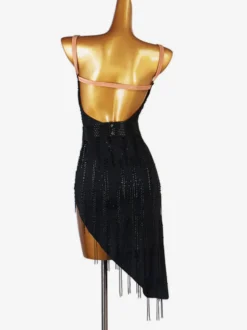Costume de danse latine robe noire en lycra spandex pour femmes vêtements de danse