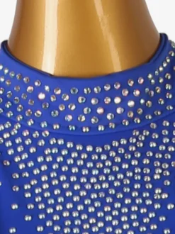 Costume De Danse Latine Robe Sans Manches Lycra Spandex Bleu Royal Femmes Dos Nu Sexy Strass