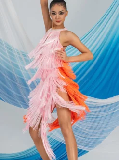 Costume de danse latine rose robe en Polyester pour femmes Costume de danse latine Sexy