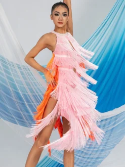 Costume de danse latine rose robe en Polyester pour femmes Costume de danse latine Sexy