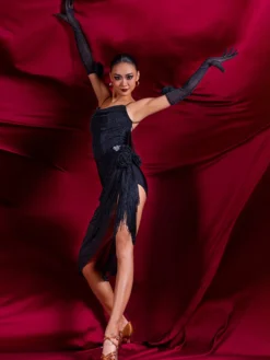 Costume de danse latine rouge robe en Polyester pour femmes vêtements de danse Sexy pour danseuse latine