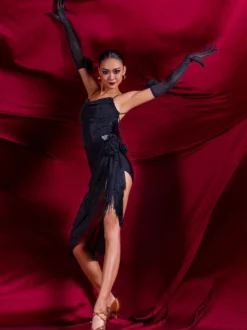 Costume de danse latine rouge robe en Polyester pour femmes vêtements de danse Sexy pour danseuse latine